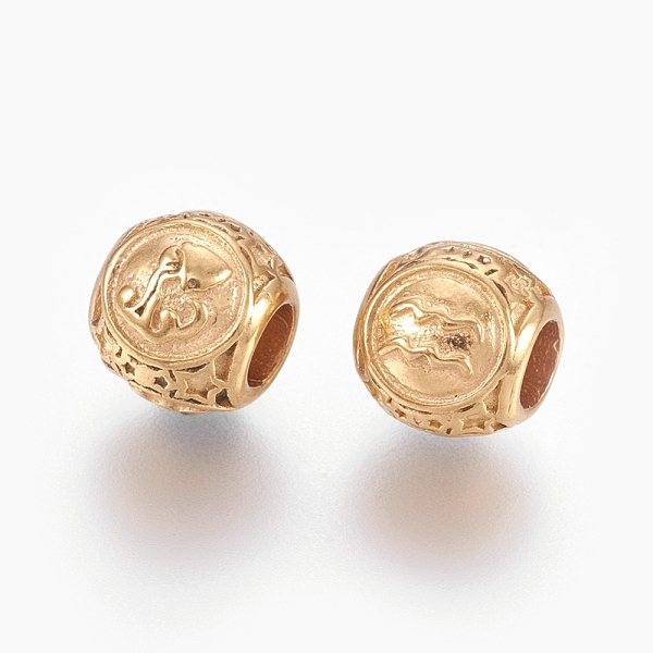 

PandaHall 316 Surgical Stainless Steel European Beads, Large Hole Beads, Rondelle with Constellations Aquarius, Golden, 10x9mm, Hole: 4mm...