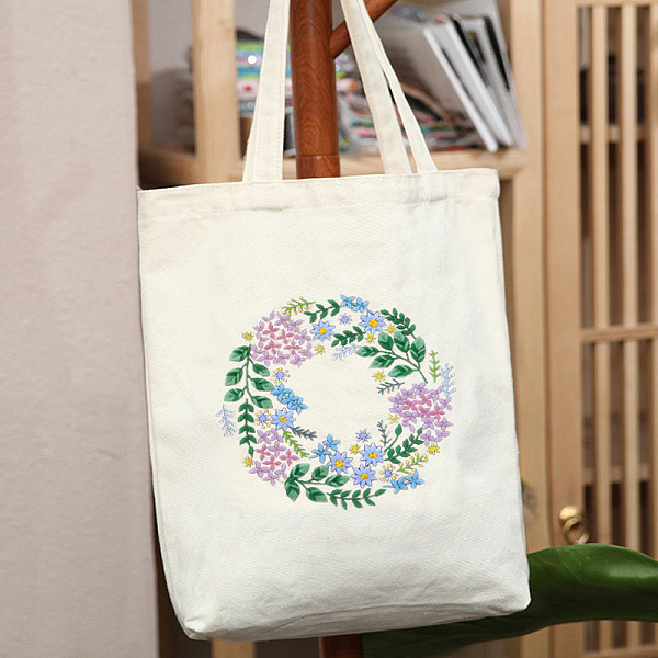 

PandaHall DIY Flower Wreath Pattern Tote Bag Embroidery Kit, including Embroidery Needles & Thread, Cotton Fabric, Plastic Embroidery Hoop..., White