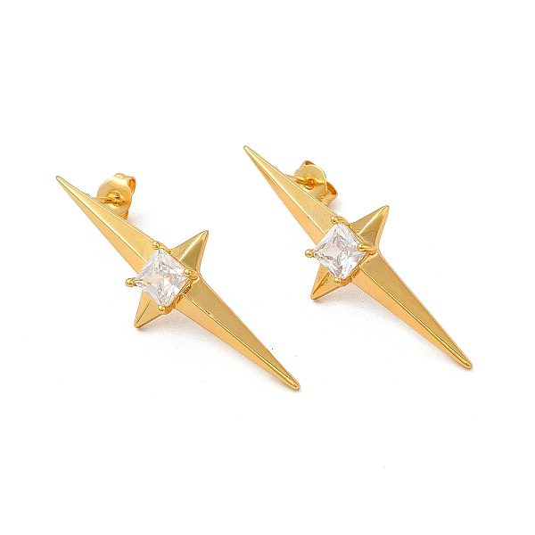 

PandaHall Clear Cubic Zirconia Star Stud Earrings, Rack Plating Brass Jewelry for Women, Cadmium Free & Lead Free, Real 18K Gold Plated...
