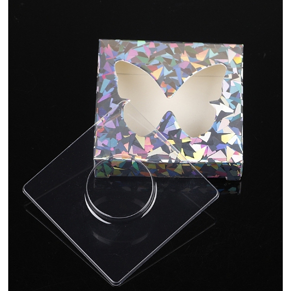 PandaHall Paper Folding Boxes, Empty Eyelash Packaging Box, with Clear Heart Window, Square, Clear AB, 7.2x7.2x1.2cm Paper Square White