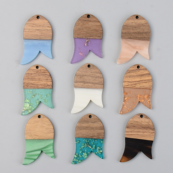 

PandaHall Resin & Walnut Wood Pendants, Fish, Mixed Color, 38x24x3mm, Hole: 2mm Resin+Wood Fish Multicolor