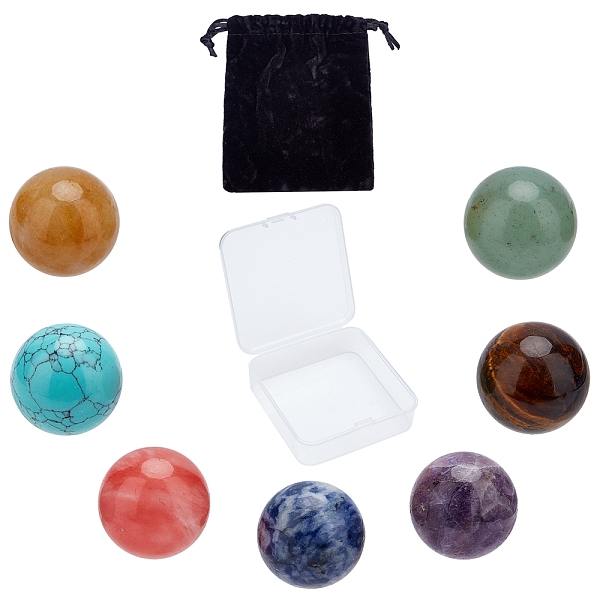 

PandaHall SUNNYCLUE 7Pcs 7 Style Gemstone Decorations, Round, 19~21mm, 1pc/style Mixed Stone Round
