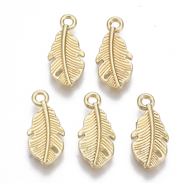 

PandaHall Alloy Charms, Feather, Light Gold, 14.5x7x1.5mm, Hole: 1.2mm Alloy Feather