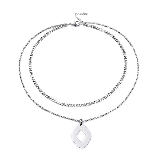 

PandaHall 304 Stainless Steel Double Layer Necklaces, with Rolo Chains & Curb Chains, Rhombus, Stainless Steel Color, 16.93 inch(43cm) 304...