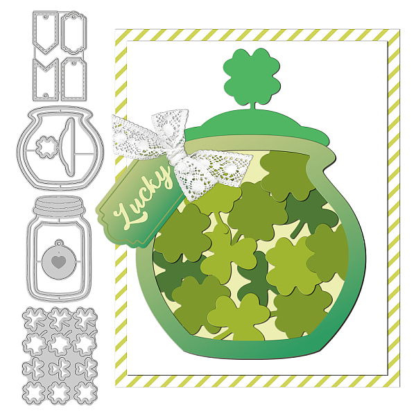 

PandaHall GLOBLELAND 4Pcs St. Patrick Day Jar Cutting Dies Metal Clover Bottle Label Die Cuts Embossing Stencils Template for Paper Card...