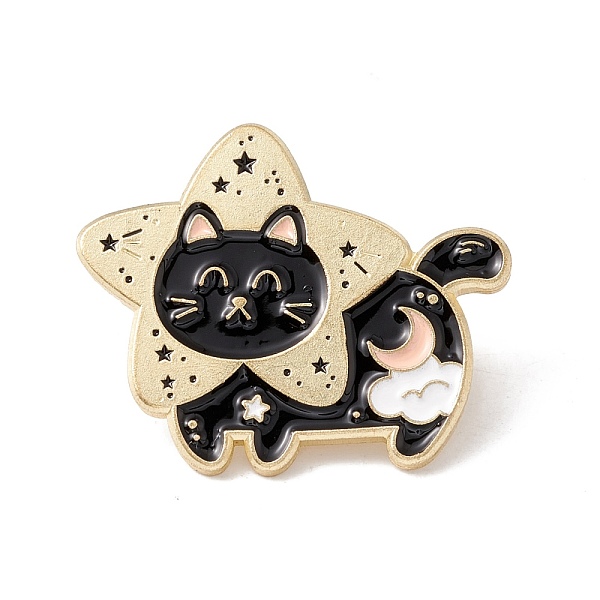 

PandaHall Cat Star Enamel Pin, Animal Alloy Badge for Backpack Clothes, Golden, Black, 25x30.5x1.5mm, Pin: 1mm Alloy+Enamel Black