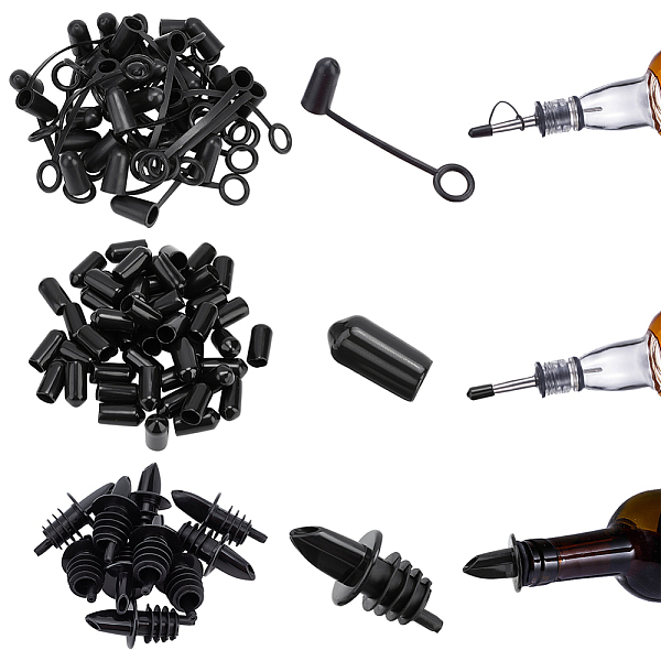 

PandaHall CRASPIRE 90pcs Liquor Pourer Spouts Set 3 Style Bottle Pourer Spout Bottle Pourers, Rubber Liquor Pourers Dust Cap Covers, Wine..., Black
