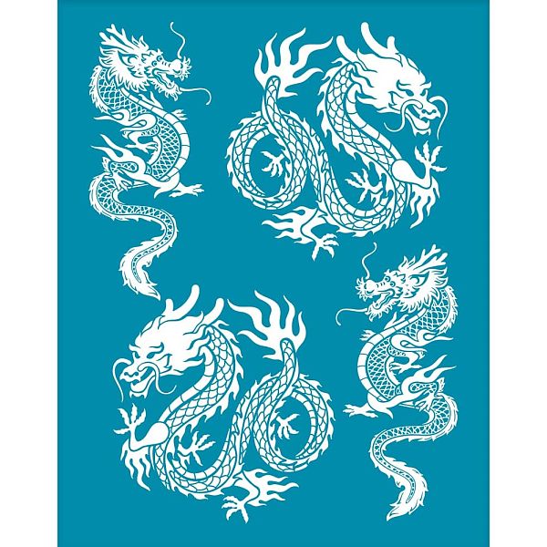 

PandaHall Silk Screen Printing Stencil, for Painting on Wood, DIY Decoration T-Shirt Fabric, Dragon Pattern, 100x127mm Nylon Cyan