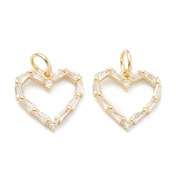 PandaHall Brass Clear Cubic Zirconia Charms, Long-Lasting Plated, with Jump Ring, Heart, Golden, 12x12.5x2mm, Hole: 3.5mm Brass+Cubic...