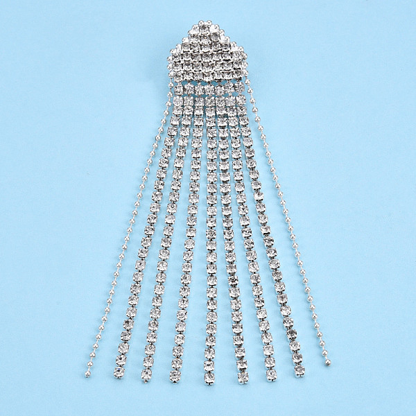 PandaHall Crystal Rhinestone Tassel Lapel Pin, Creative Iron Badge for Backpack Clothes, Silver, 85x17.5x7mm, Pin: 0.6mm Iron Clear