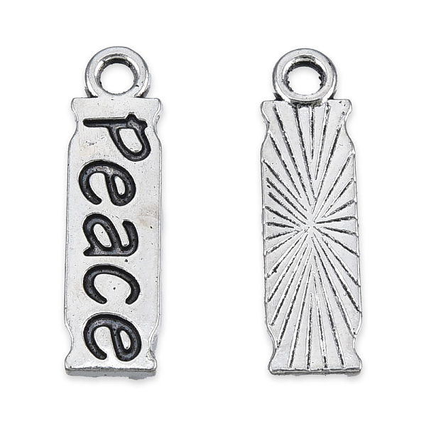 

PandaHall Tibetan Style Alloy Pendants, Cadmium Free & Lead Free, Rectangle with Word Peace, Antique Silver, 21x6x1mm, Hole: 2mm, about...