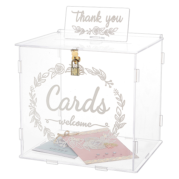 

PandaHall Rectangle Acrylic Wedding Card Box with Iron Lock, Wedding Cards Holder Case for Reception, Wedding Money Box for Party..., Clear