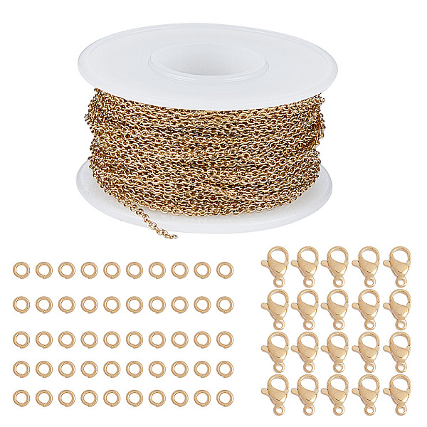 

PandaHall SUNNYCLUE 10m/roll Gold Stainless Steel Curb Cable Chains Link Spool Bulk Necklace Width 2mm with 20 Lobster Clasps and 50 Jump...