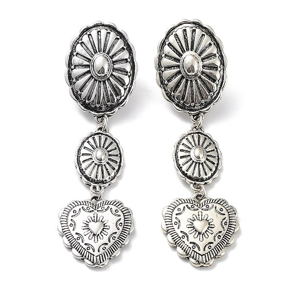 

PandaHall Alloy Dangle Stud Earrings, Valentine's Day Heart Jewelry for Women, Antique Silver, 82.5x22mm Alloy Heart