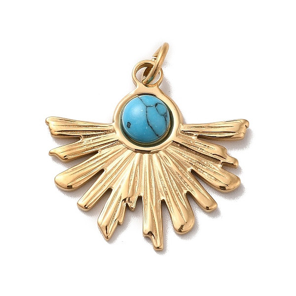 

PandaHall Vacuum Plating 304 Stainless Steel Pendants, with Synthetic Turquoise and Jump Ring, Sun Light Charm, Golden, Blue, 25x26x3.5mm...