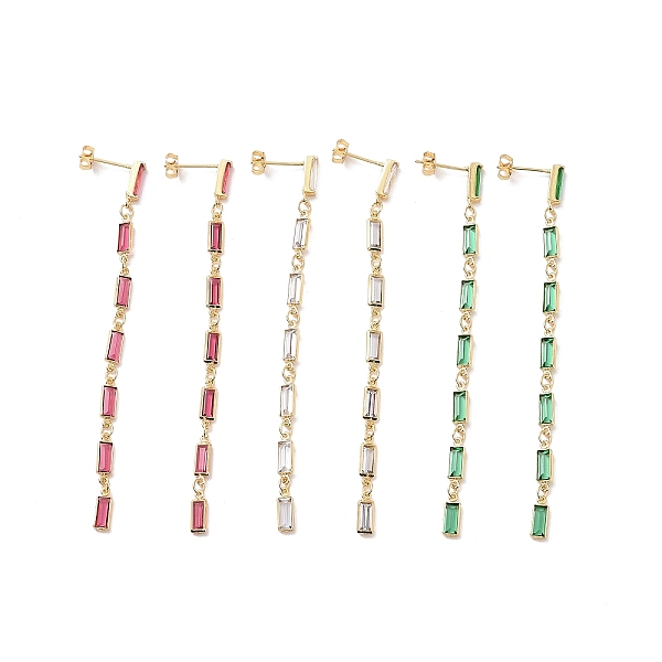 

PandaHall Cubic Zirconia Rectangle Dangle Stud Earrings, Real 18K Gold Plated Brass Long Tassel Earrings for Women, Cadmium Free & Nickel..., Multicolor