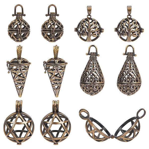 

PandaHall SUNNYCLUE 10Pcs Brass Locket Charms Cage Pendants Chime Ball Pendant Bulk Tree of Life Stone Holder Necklace Cage Locket Charms...