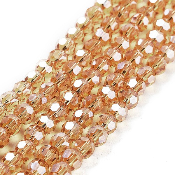 

PandaHall Electroplate Transparent Glass Beads Strands, Faceted(32 Facets), Round, Pearl Luster Plated, Camel, 6mm, Hole: 1mm, about..., Brown