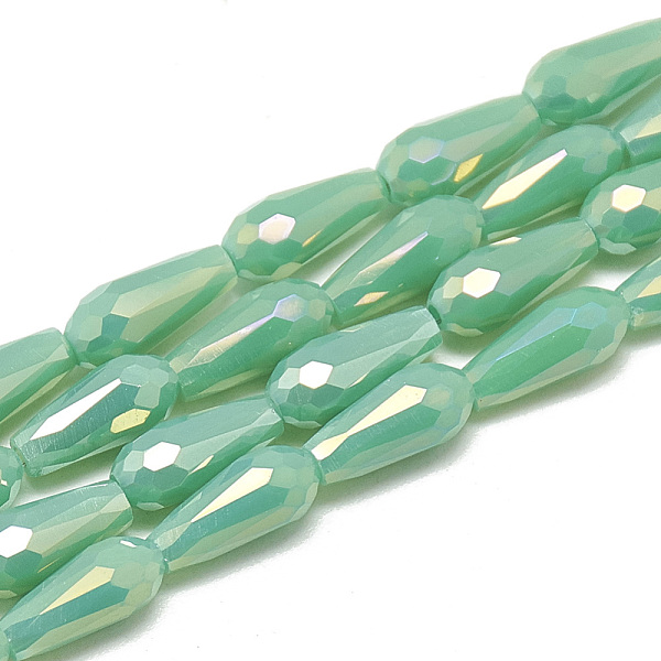 

PandaHall Electroplate Opaque Solid Color Glass Beads Strands, Faceted Teardrop, Medium Aquamarine, 9~9.5x4mm, Hole: 1mm, about 72pcs/strand..., Green