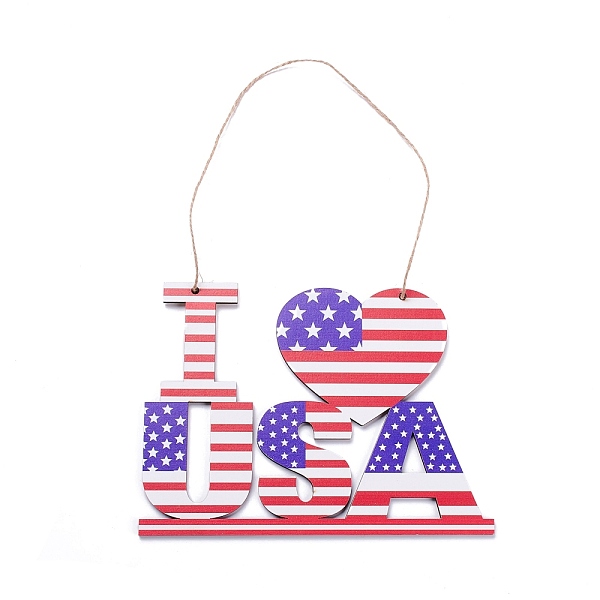 

PandaHall Density Board Wooden Wall Ornament Doorplate Pendants, Word I Love USA with Jute Twine, for Home Garden Hanging Decoration, Red...