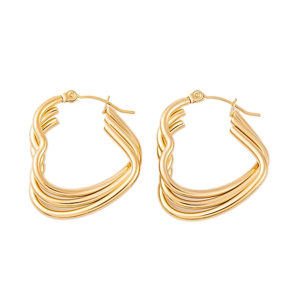 

PandaHall Ion Plating(IP) 304 Stainless Steel Hoop Earrings for Women, Triple Heart, Real 18K Gold Plated, 30x6mm 304 Stainless Steel Heart