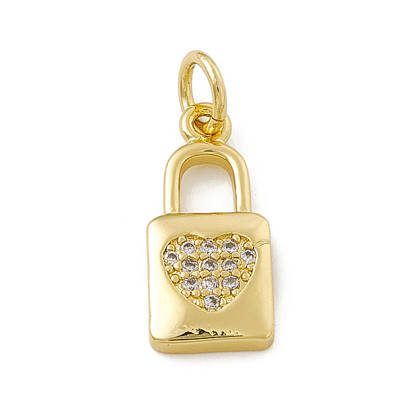 

PandaHall Brass Micro Pave Clear Cubic Zirconia Pendants, with Open Jump Rings, Lock Charms with Heart Pattern, Real 18K Gold Plated...
