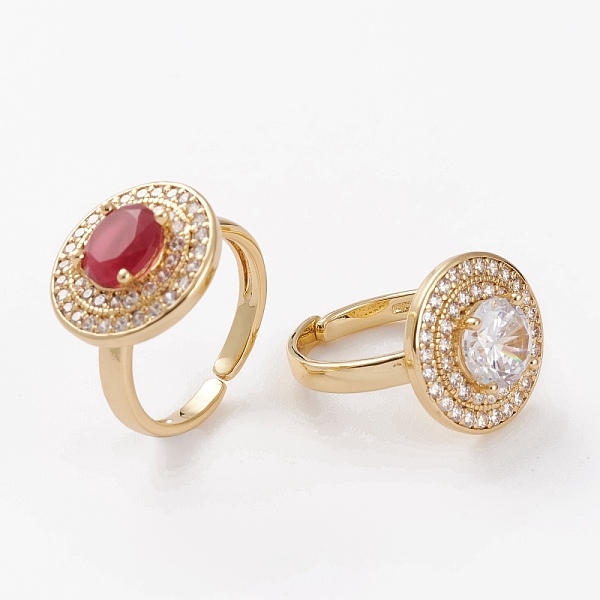 

PandaHall Brass Micro Pave Cubic Zirconia Cuff Rings, Open Rings, Long-Lasting Plated, Flat Round with Oval, Golden, Mixed Color, US Size 6..., Multicolor