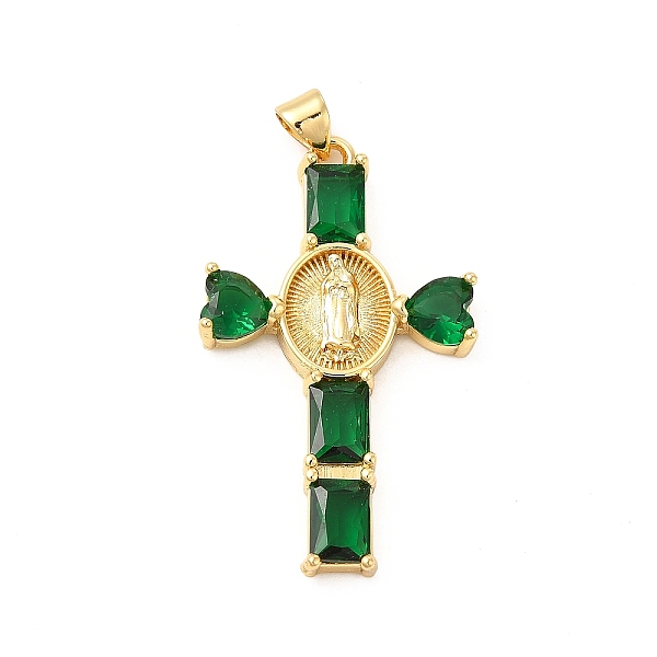

PandaHall Rack Plating Brass Pendants, with Glass Cubic Zirconia, Religion Heart Cross with Virgin Mary Charm, Cadmium Free & Lead Free..., Green