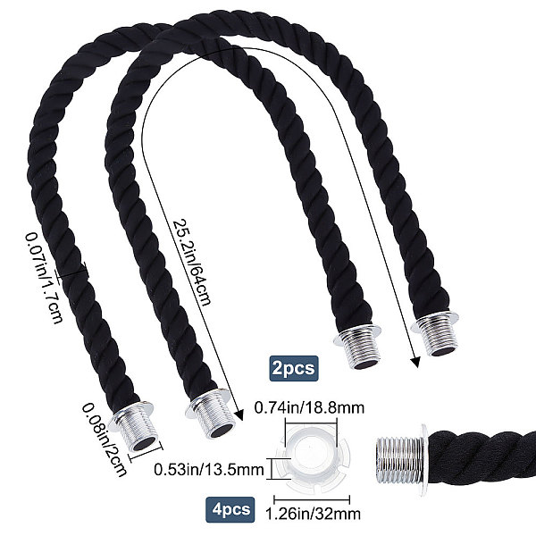 

PandaHall GORGECRAFT 25.2 Inch Practical Rope Handle with Canvas Insert Handbag Strap Bag Braided Band Repair Replacements for Female..., Black