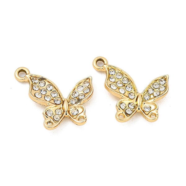 

PandaHall UV Plating Alloy Rhinestone Pendants, Butterfly, Golden, 16.5x18x3mm, Hole: 1.6mm Alloy+Rhinestone Butterfly Clear