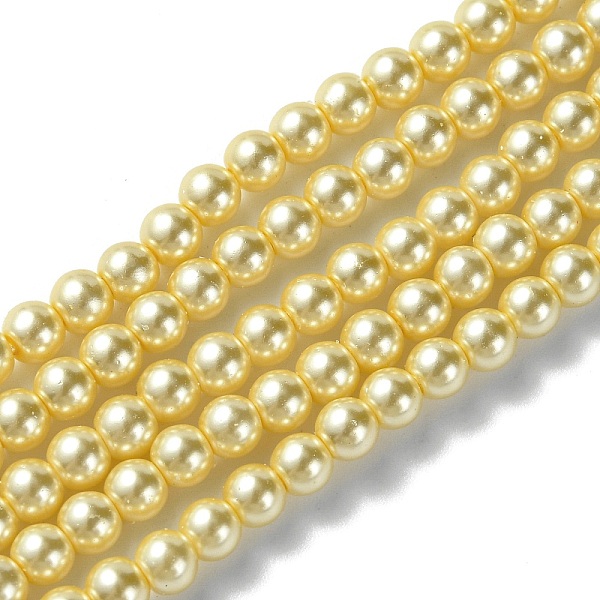 

PandaHall Grade A Glass Pearl Beads, Pearlized, Round, Moccasin, 4mm, Hole: 0.7~1.1mm, about 100pcs/Strand, 16''(40.64cm) Glass Round Orange
