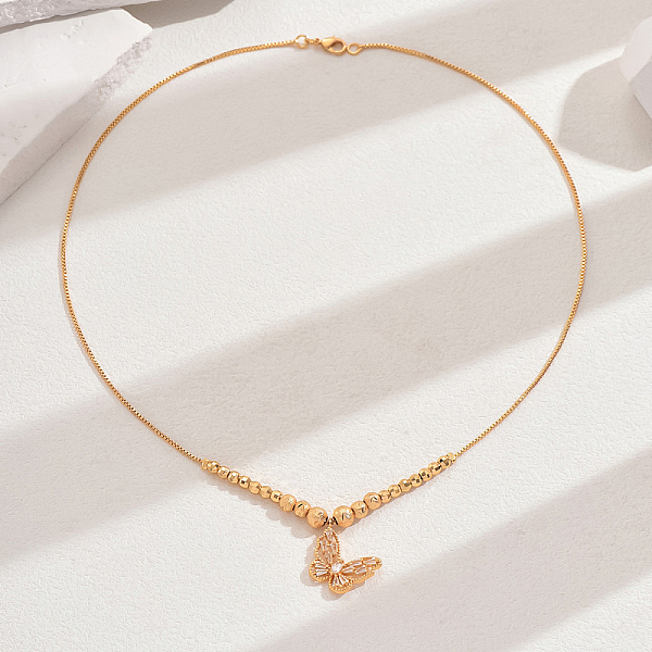 Fashionable Brass Pave Cubic Zirconia Butterfly Pendant Necklaces for Women