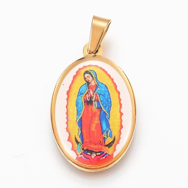 

PandaHall 304 Stainless Steel Lady of Guadalupe Pendants, Oval with Virgin Mary, Golden, 27x17x3mm, Hole: 4x7mm 304 Stainless Steel Oval