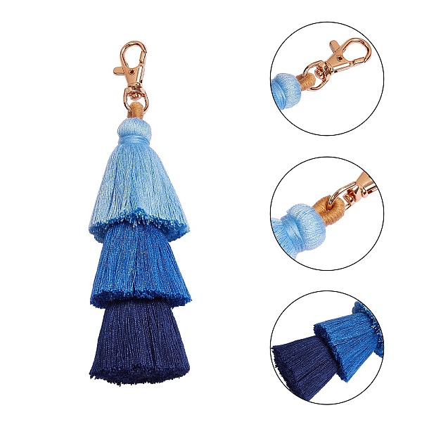 

PandaHall 10Pcs 10 Colors Polycotton(Polyester Cotton) Tassel Big Pendant Decorations, with Light Gold Plated Alloy Swivel Lobster Claw..., Multicolor
