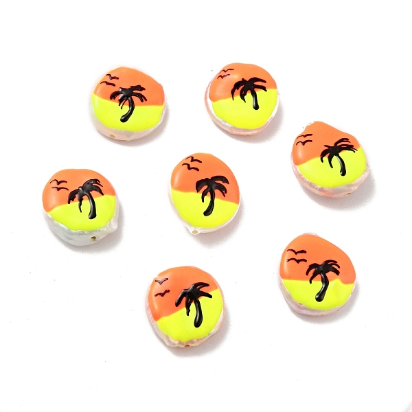 

PandaHall Flat Round Enamel Natural Pearl Beads, Coconut Tree Pattern, Yellow, 17x16x5mm, Hole: 1mm Pearl Flat Round Yellow