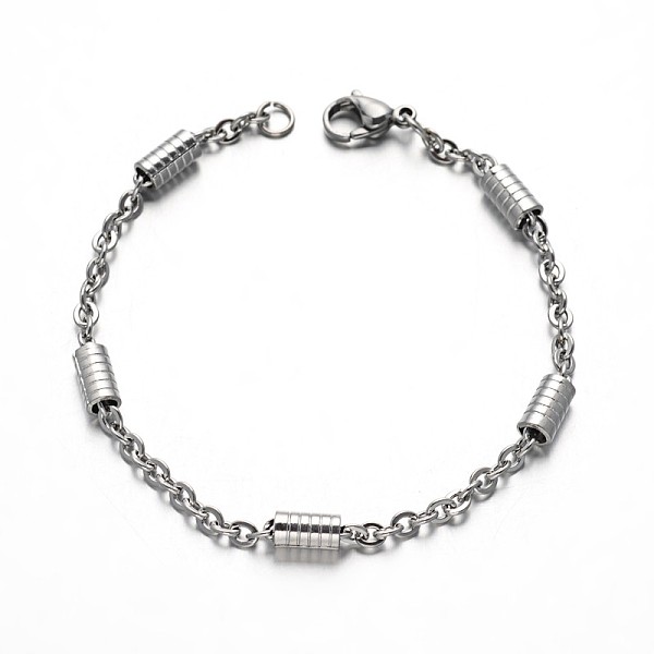 

PandaHall 304 Stainless Steel Cable Chain Bracelets, with Tube Beads and Lobster Claw Clasps, Stainless Steel Color, 7-5/8 inch(195mm), 3mm...