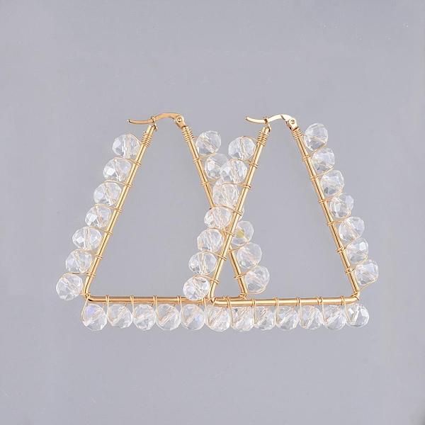 

PandaHall 304 Stainless Steel Hoop Earrings, Beaded Hoop Earrings, with Handmade Glass Beads and Cardboard Box, Triangle, Mixed Color..., Multicolor