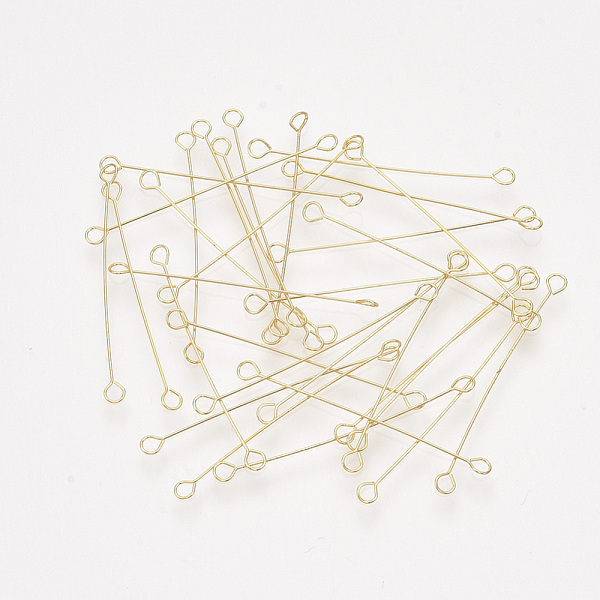 

PandaHall Brass Links connectors, Double Sided Eye Pins, Real 18K Gold Plated, 30x2.5x0.3mm, Hole: 1.5mm Brass