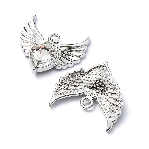

PandaHall Rack Plating Alloy Glass Pendants, Cadmium Free & Lead Free & Nickle Free, Platinum, Faceted Heart Charm with Wing, Clear...