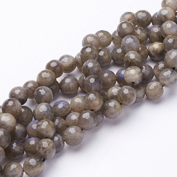 PandaHall Natural Labradorite Beads Strands, Faceted, Round, 6mm, Hole: 0.8mm Labradorite Round
