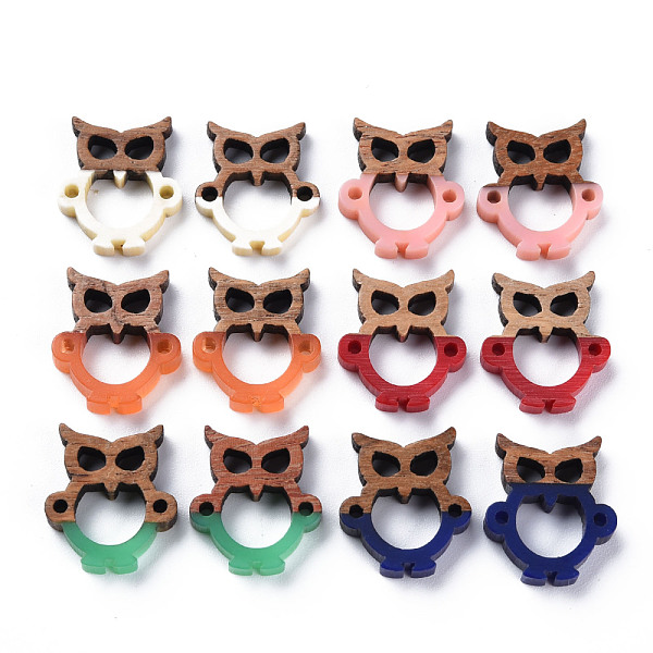 

PandaHall Opaque Resin & Walnut Wood Links Connectors, Two Tone, Owl, Mixed Color, 17x14.5x3.5mm, Hole: 1.5mm Resin+Wood Owl Multicolor
