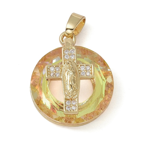 

PandaHall Brass Micro Pave Cubic Zirconia with Glass Pendents, Long-Lasting Plated, Cross, Saddle Brown, 25x20x10mm, Hole: 6x3mm Brass+Cubic...