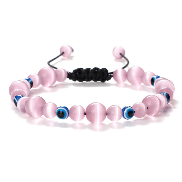 

PandaHall Round Pink Cat Eye Braided Beaded Bracelets, Adjustable Evil Eye Resin Bracelets for Women Men Gemstone Blue