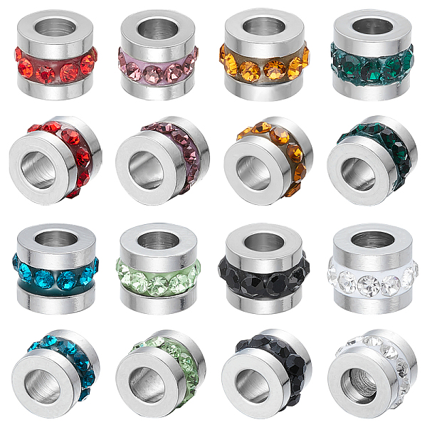 

PandaHall DICOSMETIC 32Pcs 8 Colors Rhinestone European Beads Rhinestone Loose Spacer Beads Column Spacer Beads Stainless Steel Large Hole...