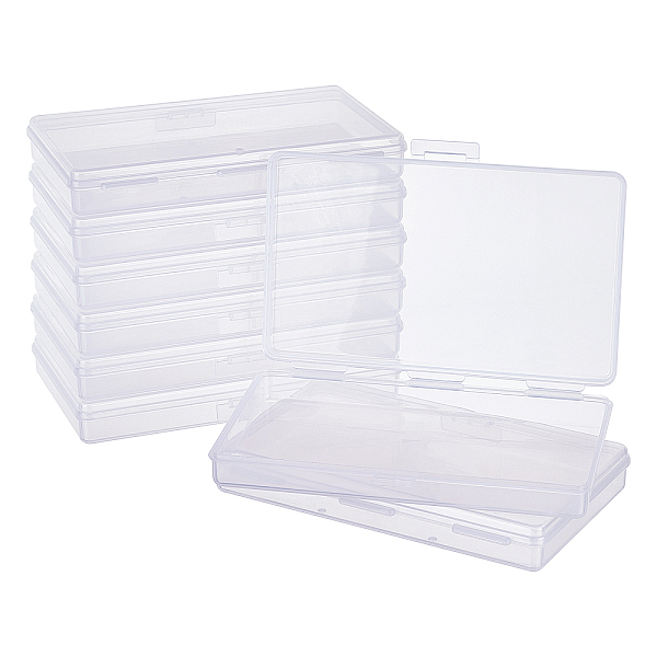 PandaHall BENECREAT 8 Pack 6x3.5x0.8 Inch Rectangle Clear Plastic Storage Box with Double Hinged Lids for Photo, Pencil, Craft Tools, and...
