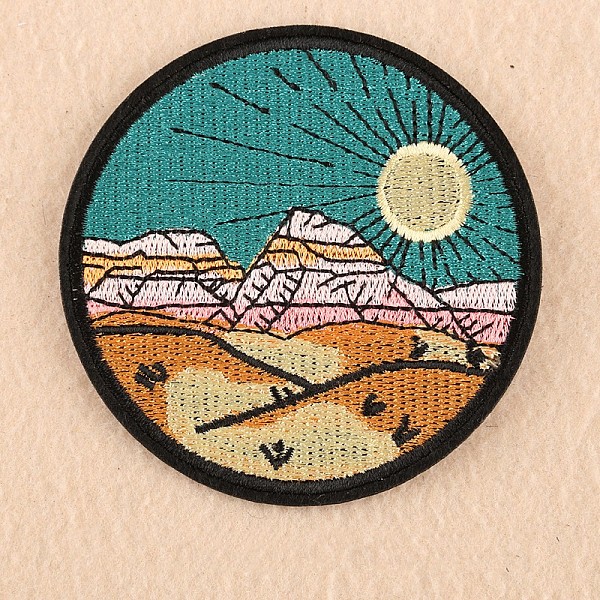 PandaHall Computerized Embroidery Cloth Iron on/Sew on Patches, Costume Accessories, Appliques, Flat Round with Sea Wave, Light Sea Green...