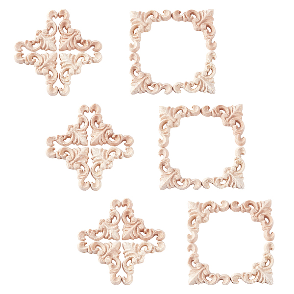 

PandaHall SUPERFINDINGS 24Pcs Wood Carved Onlay Applique Center Flower Long Applique Wood Carved Corner Onlay Unpainted Applique Craft..., Orange