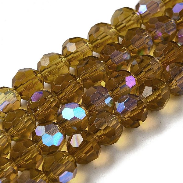 

PandaHall Electroplate Transparent Glass Beads Strands, Faceted, Round, Rainbow Plated, Dark Goldenrod, 8mm, Hole: 1mm, about...