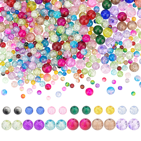 

PandaHall 4 Size Crackle Round Glass Beads, 550pcs Crystal Handcrafted Beads Spacer Loose Beads Lampwork Beads Bulk for Friendship Bracelet..., Multicolor
