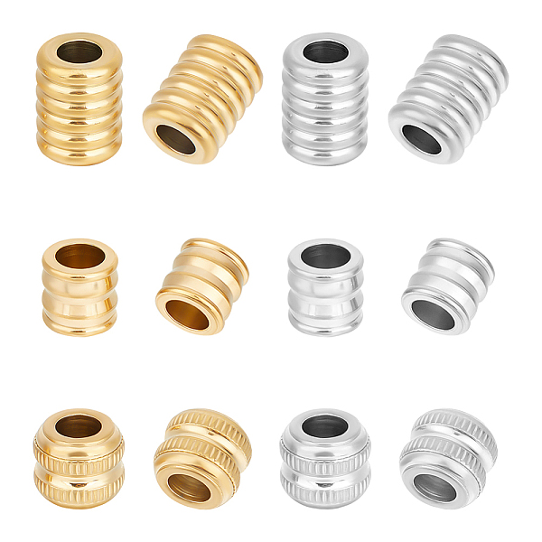 

PandaHall UNICRAFTALE 12Pcs 2 Colors 3 Styles Grooved Column Beads Stainless Steel Tube Spacer Beads Metal Loose Beads Large Hole Beads for...